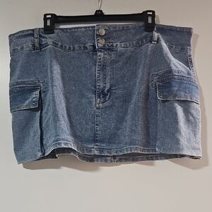 Denim Mini Skirt with Pockets